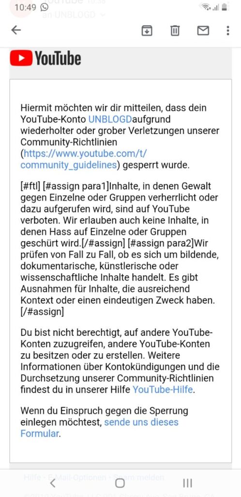Begründung der Kanallöschung von unblogd